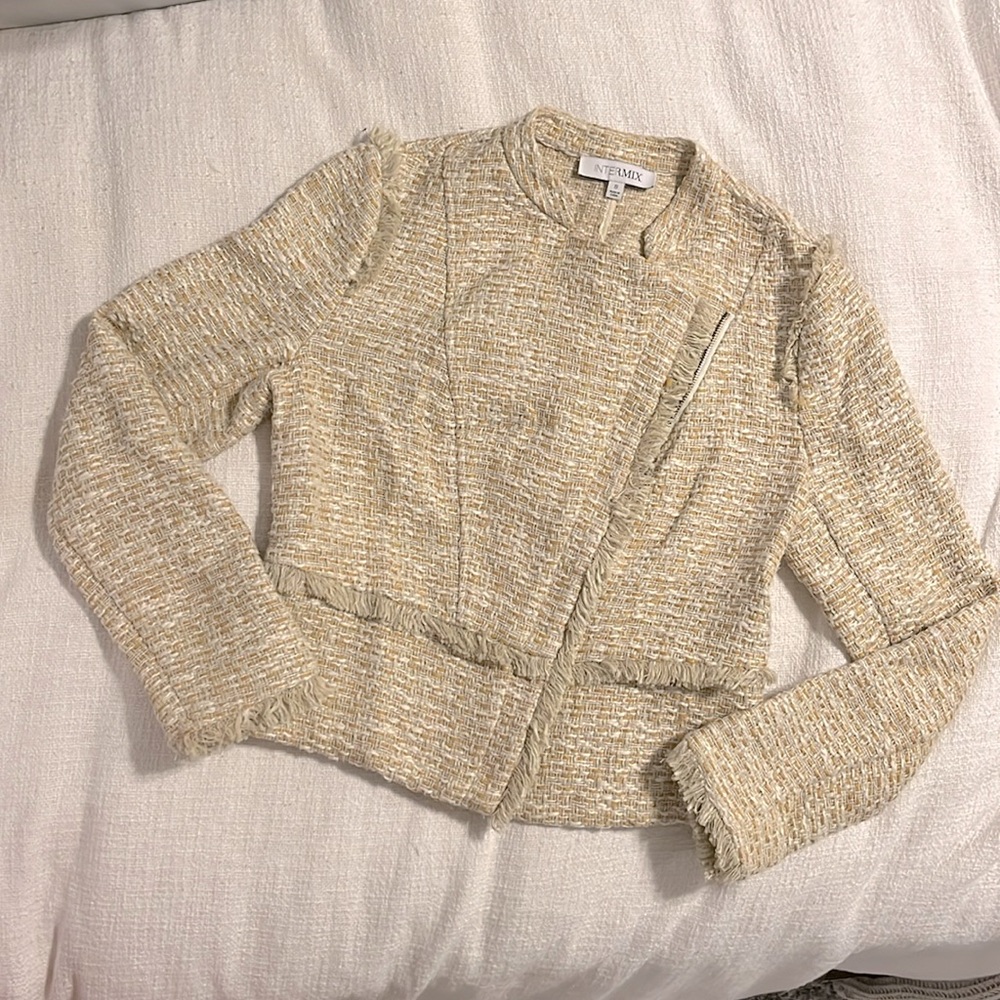 Intermix cream and gold jacket with fringe detail, size 8